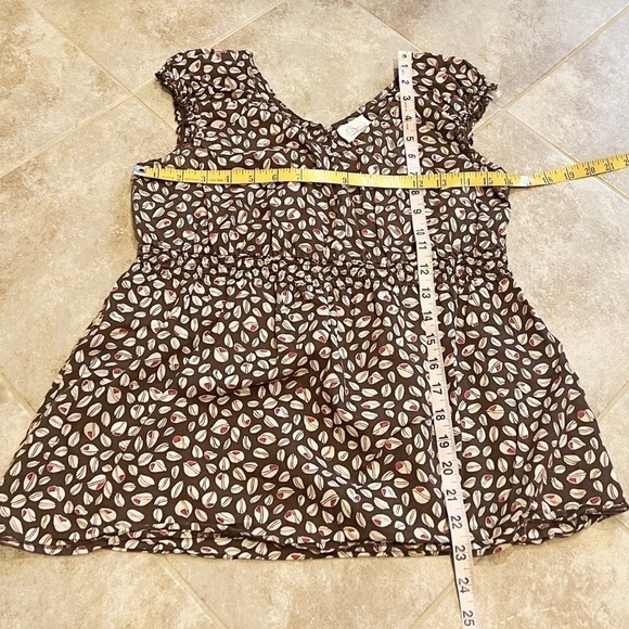 Oh Baby! Motherhood Maternity cap sleeve cotton v neck blouse top brown white - Picture 3 of 7